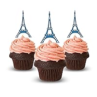 Cup Cake Topper Eiffel Tower, Paris Birthday Ideas, Glitter Card Stock Color Blue 12pc