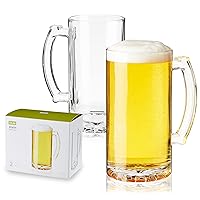 True Glass Beer Mugs with Handles, Large Glass Mug, Dishwasher Safe Beer Stein Mug, Extra Large Beer Glasses Set of 2, 26 Ounce Big Beer Mug, Clear