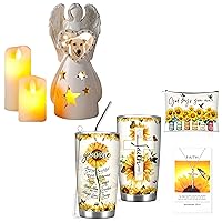 Harmony of Faith and Emotion: Catholic Gifts For Women,Faith Based Gifts Sunflower Stainless Steel Tumbler Set And Dog Memorial Angel Sculpture,Personalized Memorial Gifts