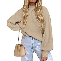 ZESICA Women's 2024 Casual Turtleneck Long Lantern Sleeve Oversized Ribbed Knit Pullover Sweater Jumper Top
