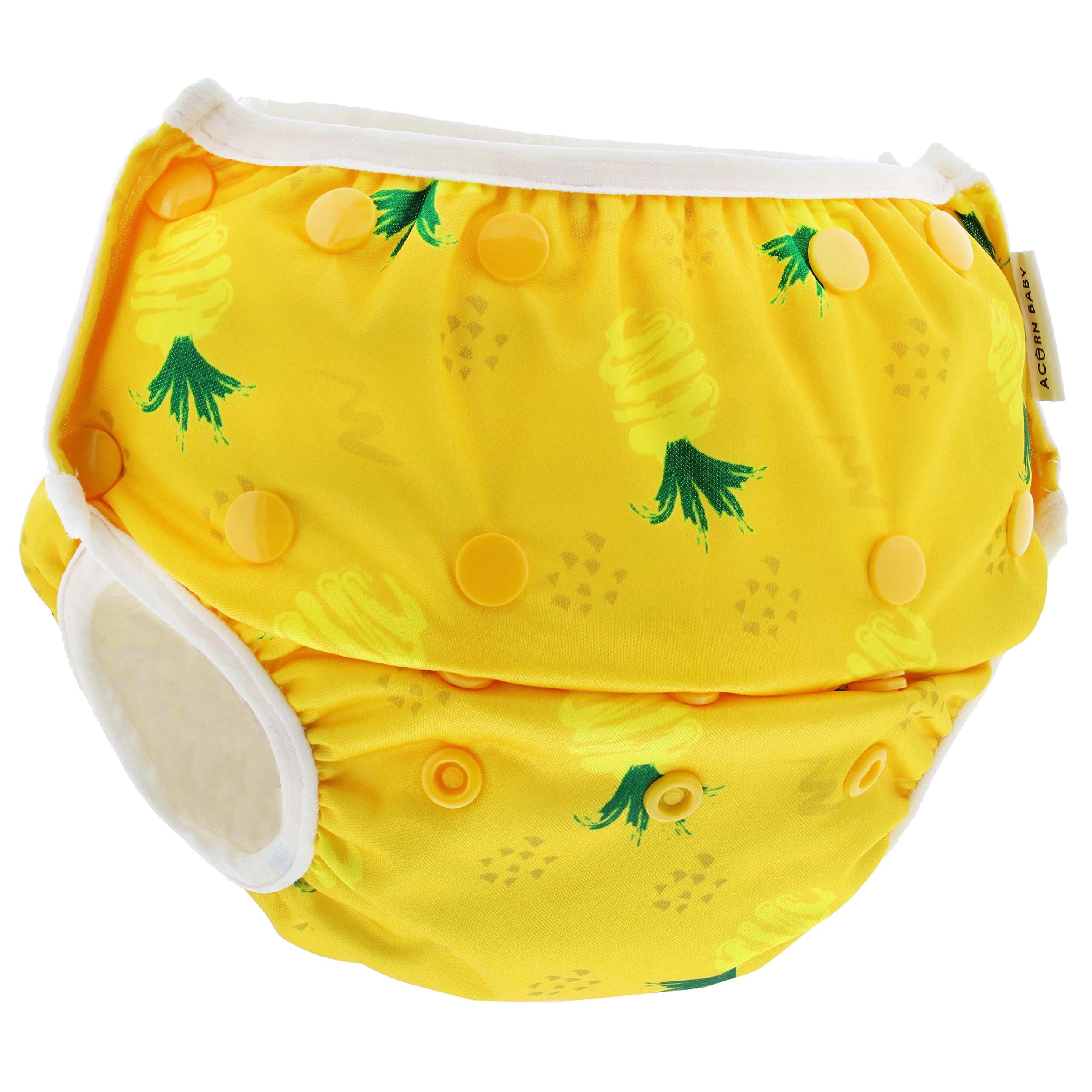 Acorn Baby Swim Diaper - Yellow Pineapple Size 0-5 Adjustable Toddler and Baby Swimming Diaper Reusable Swimmers