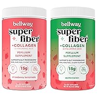 Super Fiber Powder + Collagen, Sugar-Free Psyllium Husk Powder with Hydrolyzed Collagen Peptides for Gut Health, Healthy Skin, Nails, Bones & Joints, Strawberry Lemonade & Watermelon