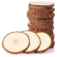 Fuyit Unfinished Wood Slices with No Hole, 20 Pcs 3.5-4 Inches Natural Wooden Circles with Bark for DIY Crafts, Christmas Ornament, Decoration
