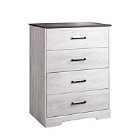 Prepac Rustic Ridge Farmhouse Chest, Wooden Bedroom Dresser with 4 Storage Drawers, 18.25in x 27.5in x 35.5in, Washed White
