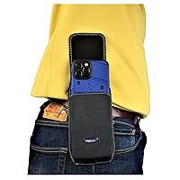 Nylon Phone Pouch for iPhone 15 Pro Max, 14 13 12 11 Pro Max Rugged W/Fixed Secure Holster, Belt Loop Clip Holder, Magnetic Closure, Fit Slim-fit Or Defender Case On Cell Phone (Black-Vertical)