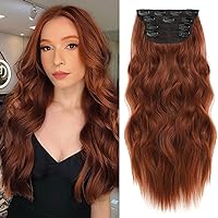 NAYOO Clip in Curly Hair Extensions 4PCS Long Wavy Synthetic Thick Hairpieces with Fiber Double Weft for Women Hair Full Head (20 Inch, Auburn)