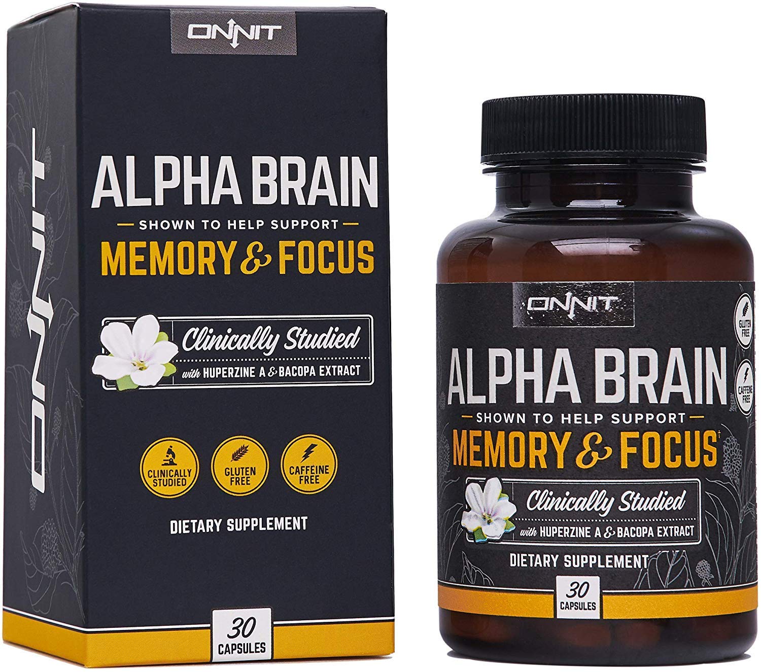 Onnit Alpha Brain (30ct) Nootropic Brain Booster Supplement For Memory, Focus, and Mental Clarity with Bacopa, AC11, Huperzine A, L-Tyrosine, and Vitamin B6