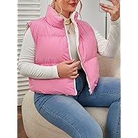 Women's Large Size Fashion Casual Winte Plus Zip Up Puffer Vest Coat Leisure Comfortable Fashion Special Novelty (Color : Pink, Size : X-Large)