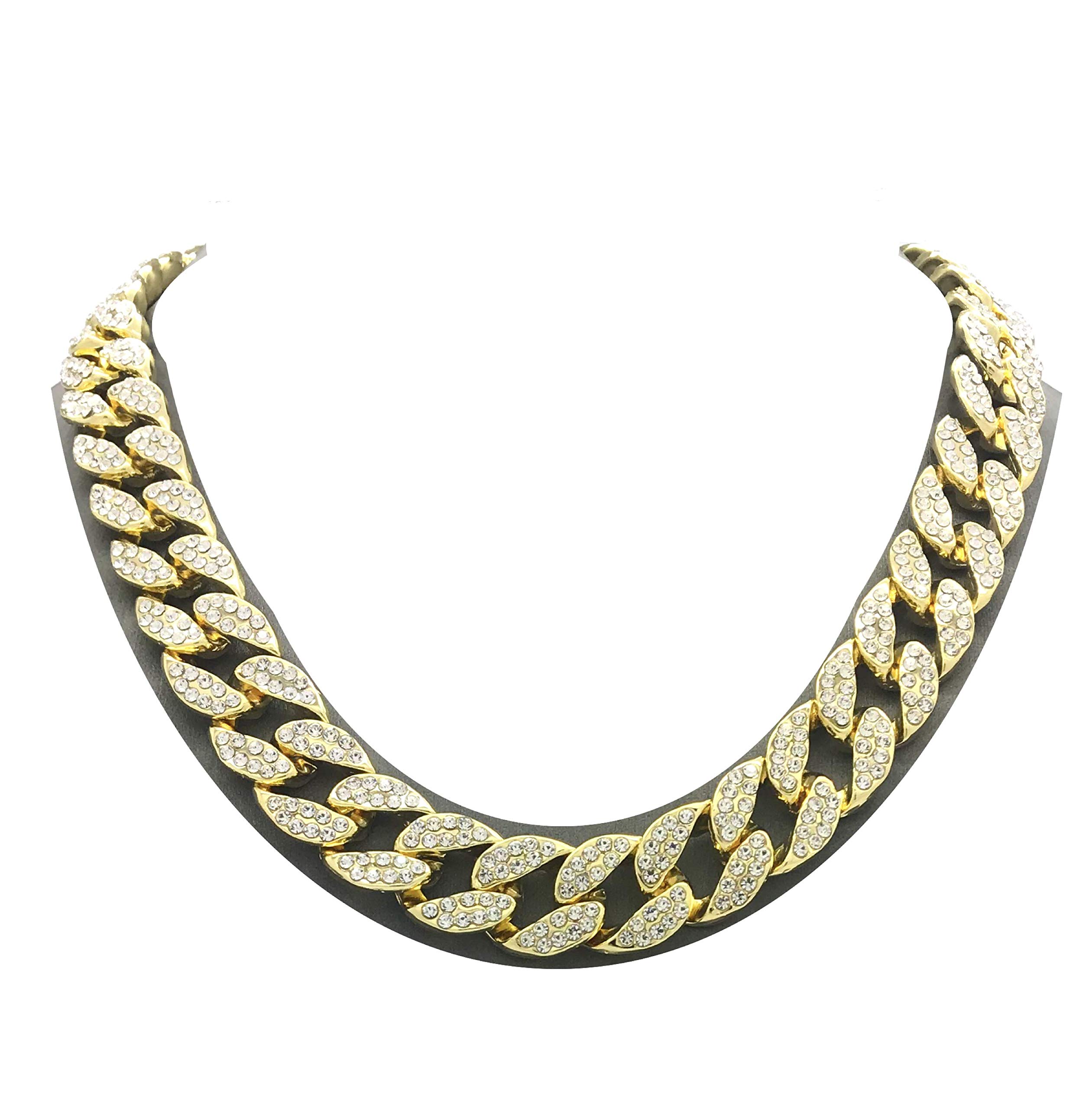 Mens Iced Out Hip Hop Gold tone CZ Miami Cuban Link Chain Choker Necklace