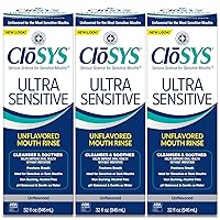 CloSYS Ultra Sensitive Mouthwash, Unflavored (Optional Flavor Dropper Included), Alcohol Free, Dye Free, pH Balanced, Helps Soothe Entire Mouth - 32 Oz (Pack of 3)