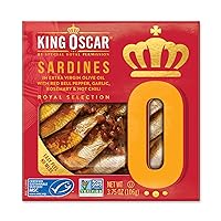 King Oscar Royal Selection Sardines in Extra Virgin Olive Oil with Red Bell Pepper, Garlic, Rosemary & Hot Chili, 3.75 oz