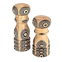Wood Salt and Pepper Mills with Inlaid Circles Design, Natural and Black, Set of 2, Small