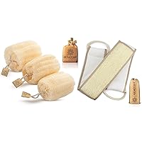 Premium Natural Egyptian Shower Loofah Sponge and Back Scrubber Back Bundle, Exfoliating Shower Loofah Body Scrubbers Buff Away Dead Skin for Smoother, More Radiant Appearance