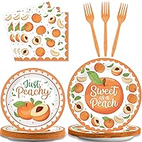 chiazllta 96 Pcs Peach Party Decorations Peach Fruit Paper Plate and Napkins Fruit Theme Birthday Disposable Tableware Sweet as a Peach Party Supplies Party Favors for 24 Guests
