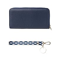 KEDZIE Eclipse Vegan Leather Zip-Around Clutch Wallet for Women (Navy) & Wristlet Strap Key Chain Holder (Hampton)