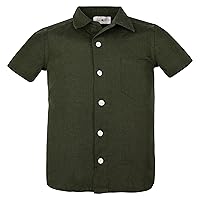 Drake Boys/Kids Half Sleeve Button Down Casual Cotton/Linen Shirt Pocket Green