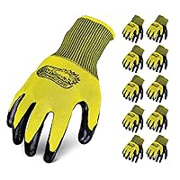 Ironclad OCTANE Turbo Ten Pack Nitrile Coated Work Gloves (10 Pair), Size L (R-TRB10-04-L) Yellow
