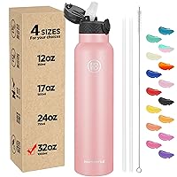 Sports Water Bottle - 32 Oz, Straw Lid, Leak Proof, Vacuum Insulated Stainless Steel, Double Walled, Thermo Mug,Blush