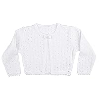Girls White 100% Cotton Sweater with Tear Drop Pattern and Scalloped Trim