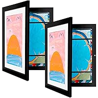 Opposite Wall [Set of 2] Kids Artwork Frames Changeable - Real Wood Kids Art Frame with Shatterproof Clear Acrylic - 8.5x11” with Mat - Kids Picture Frames (Black)