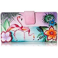 Anna by Anuschka Women’s Hand-Painted Genuine Leather Two Fold Wallet - Tropical Flamingos