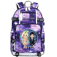 Wednesday Addams Canvas Knapsack Graphic Travel Bagpack,Large Capacity Bookbag with USB Charging Port for Student
