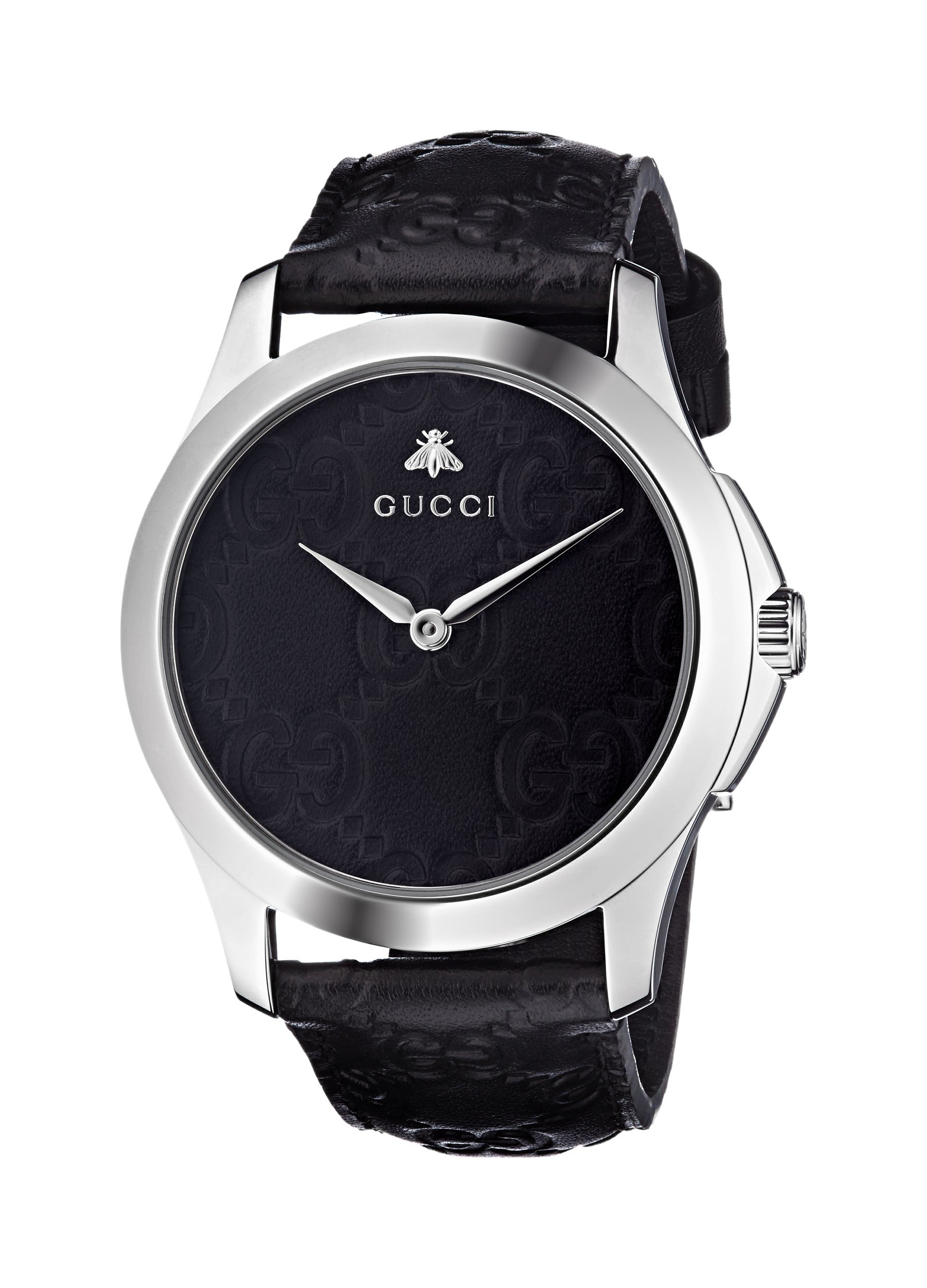 Gucci Quartz Stainless Steel and Leather Casual Black Watch (Model: YA1264031)
