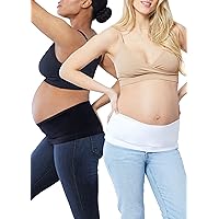 Ingrid & Isabel Everyday Bellaband 2-Pack, Original Maternity Belly Band, Pregnancy & Postpartum Pants & Jeans Extender, Black/White, Size 1
