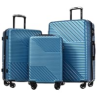 Merax Luggage Set 3-Piece Hardside Expandable Suitcase with TSA Lock Spinner Wheels, Lightweight, Blue, 20/24/28