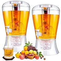 Clear Cold and Hot Beverage Dispenser Drink Dispensers for Party Unbreakable Water Dispenser Countertop with Ice Core and Infuser for Hot Water Tea Coffee Milk, 1.8 Gallon(2 Pieces)
