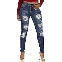 V.I.P.JEANS Women's Skinny Ripped Distressed Denim Pants Cute Stone Washed