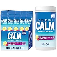 Calm, Magnesium Citrate Supplement, Anti-Stress Drink Mix Powder - Gluten Free, Vegan, & Non-GMO, Raspberry Lemon, 16 oz (Pack of 1) & 0.12 oz (Pack of 30)