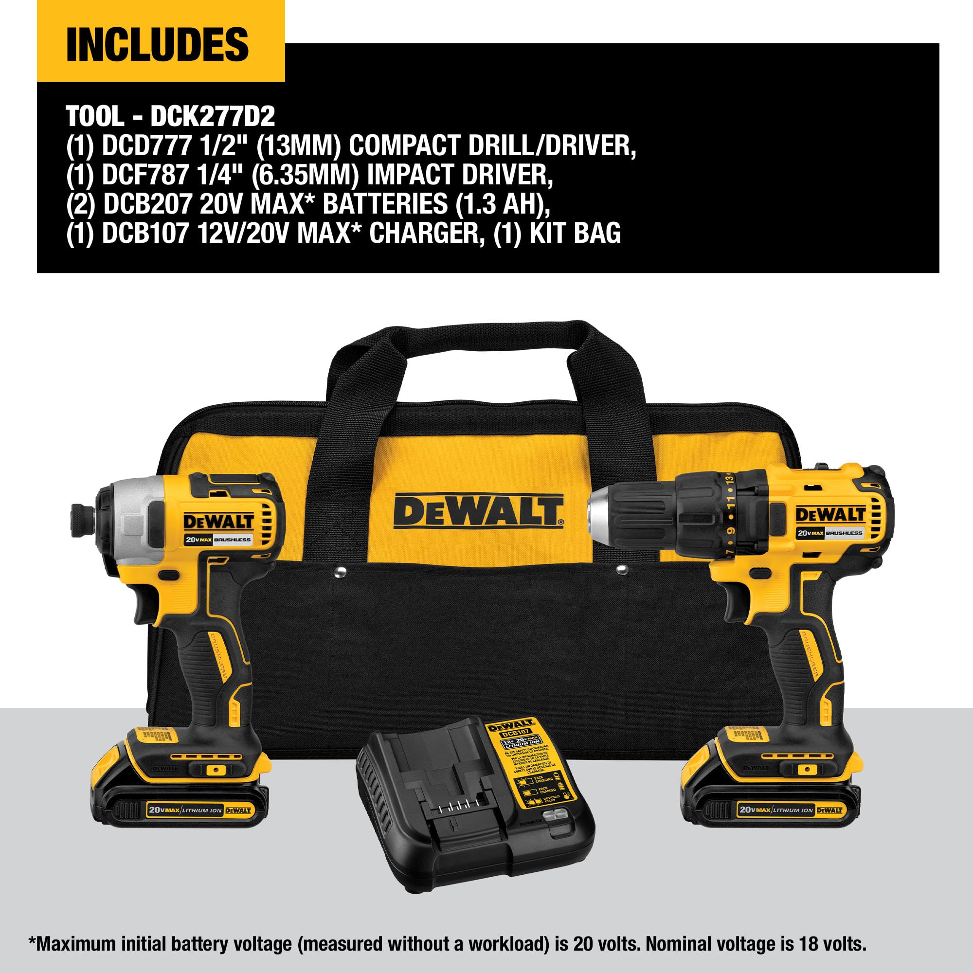 DEWALT 20V MAX Power Tool Combo Kit, Cordless Power Tool Set, 2-Tool with 2 Batteries and Charger Included (DCK277D2)