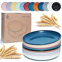 12 PACK 7 Inch Lightweight Mini Wheat Straw Plates, Unbreakable Sturdy Plastic Dinner Plates, Assorted Colors Dinnerware Sets, Microwave & Dishwasher Safe/Kids-toddler & Adult