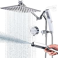 G-Promise All Metal 10'' Rain Shower Head with Handheld Built-in Power Wash Mode 3-way Diverter with Pause Setting 11'' Adjustable Extension Arm with Lock Joint 65'' Stainless Steel Hose