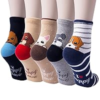 YSense 5 Pairs Womens Cute Socks Dog Cat Novelty Animal Socks Girl Cartoon Cotton Casual Crew Funny Socks Gifts