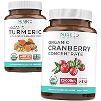 Turmeric & Cranberry Concentrate (4-Month Supply) Cranberry Curcumin Bundle of Organic Turmeric Curcumin with Black Pepper & Ginger (120 Caps) & Organic Cranberry Concentrate 50:1 Extract (120 Caps)