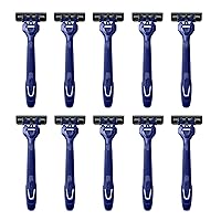 Men's Disposable Razors, 3-Blade Razors with Lubricating Strip and Pivoting Head, 10 count