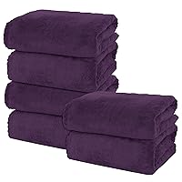 MOONQUEEN 6 Pack Premium Bath Towel Set - Quick Drying - Microfiber Coral Velvet Highly Absorbent Towels - Multipurpose Use as Bath Fitness, Bathroom, Shower, Sports, Yoga Towel (Grape Purple)