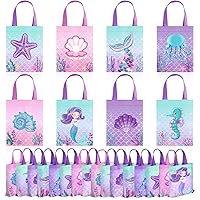Photect 32 Pcs Mermaid Party Favor Bags Under the Sea Party Goodie Bags Marine Sea Animals Treat Bags Reusable Mermaid Theme Non Woven Tote Bags for Girls Birthday Ocean Party Baby Shower Supplies