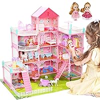11 Rooms Huge Dollhouse with 2 Dolls and Colorful Light, 31