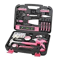Apollo 135 Piece Household Tool Kit Pink with Pivoting Dual-Angle 3.6 V Lithium-Ion Cordless Screwdriver - DT0773N1