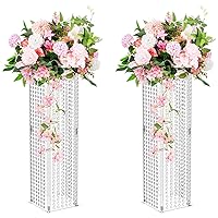 Clear Acrylic Tall Vases for Centerpieces - 2 Pcs Acrylic Column Flower Stand with Chandelier Crystals, Inweder 31.5 inch Vase Stand, Geometric Wedding Centerpieces Bulk for Tables, Party, Home Decor