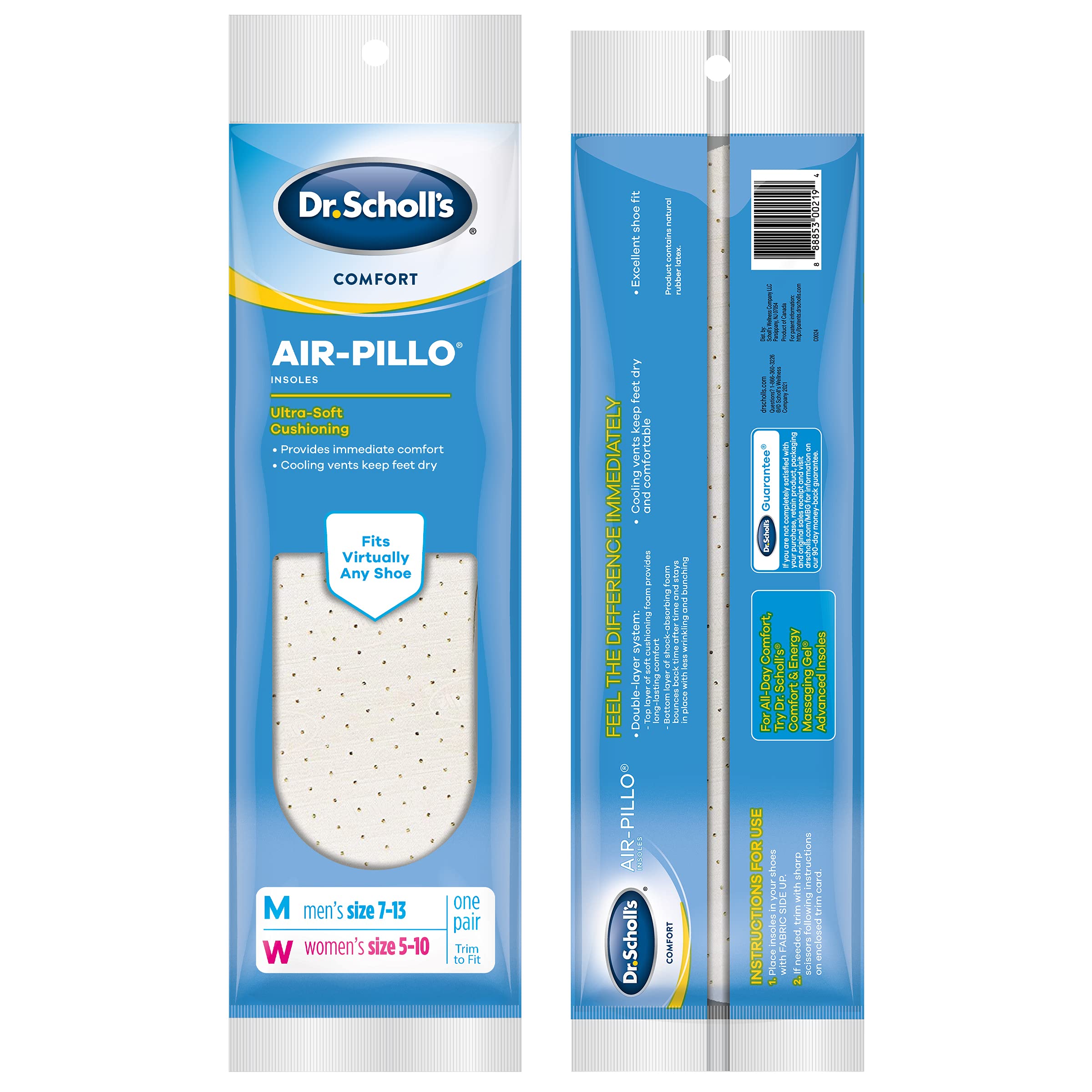 Dr. Scholl's AIR-PILLO Insoles // Ultra-Soft Cushioning and Lasting Comfort with Two Layers of Foam that Fit in Any Shoe - One pair