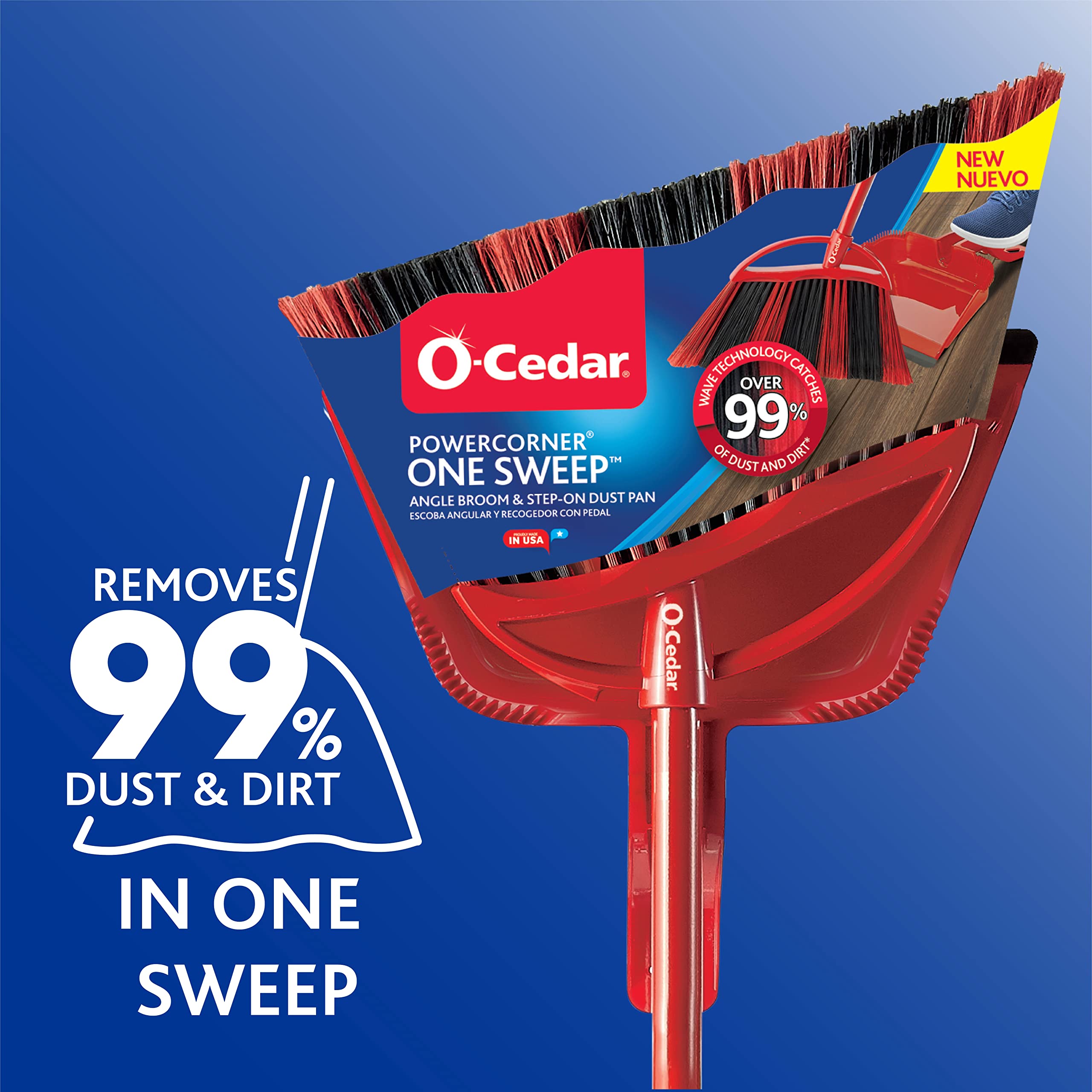 O-Cedar PowerCorner One Sweep Broom with Step-On Dustpan and 3-Piece Handle