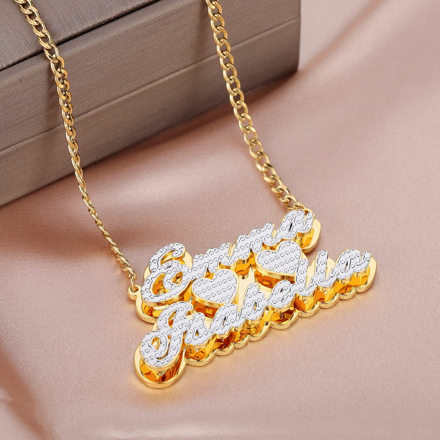 Qitian Gifts for Boyfriend/Girlfriend Double Plated Name Necklace Personalized Custom Nameplate Pendant Couple Necklace Personalized Name Jewelry for Women Men Girls Birthday Gifts