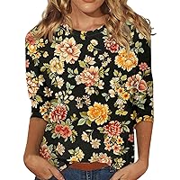 Women's Tops Large Size Tunic Bohemian 3/4 Sleeve T-Shirt Summer Oversize Outdoor Stretch Print Girls 3/4 Sleeve T-Shirt