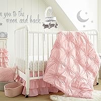 Levtex Baby - Willow Crib Bed Set - Baby Nursery Set - Pink - Soft Rosette Pintuck - 5 Piece Set Includes Quilt, Fitted Sheet, Diaper Stacker, Wall Decal & Crib Skirt/Dust Ruffle