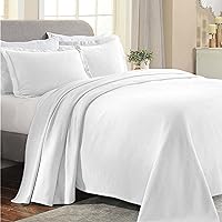 Cotton Matelasse Bedspread Set, Oversized, Lightweight Bedding, 1 Quilt Bedspread, 2 Pillowshams, Coverlet Decor, Jacquard Weave, Paisley Collection, Full, White