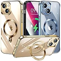 [CD Ring Compatible with MagSafe Invisible Stand]Magnetic for iPhone 13/ iPhone 14 Case, [Electroplated Bumper Non-Yellowing][Look as Bare iPhone]Slim Clear Case with Holder for Women Men Girls